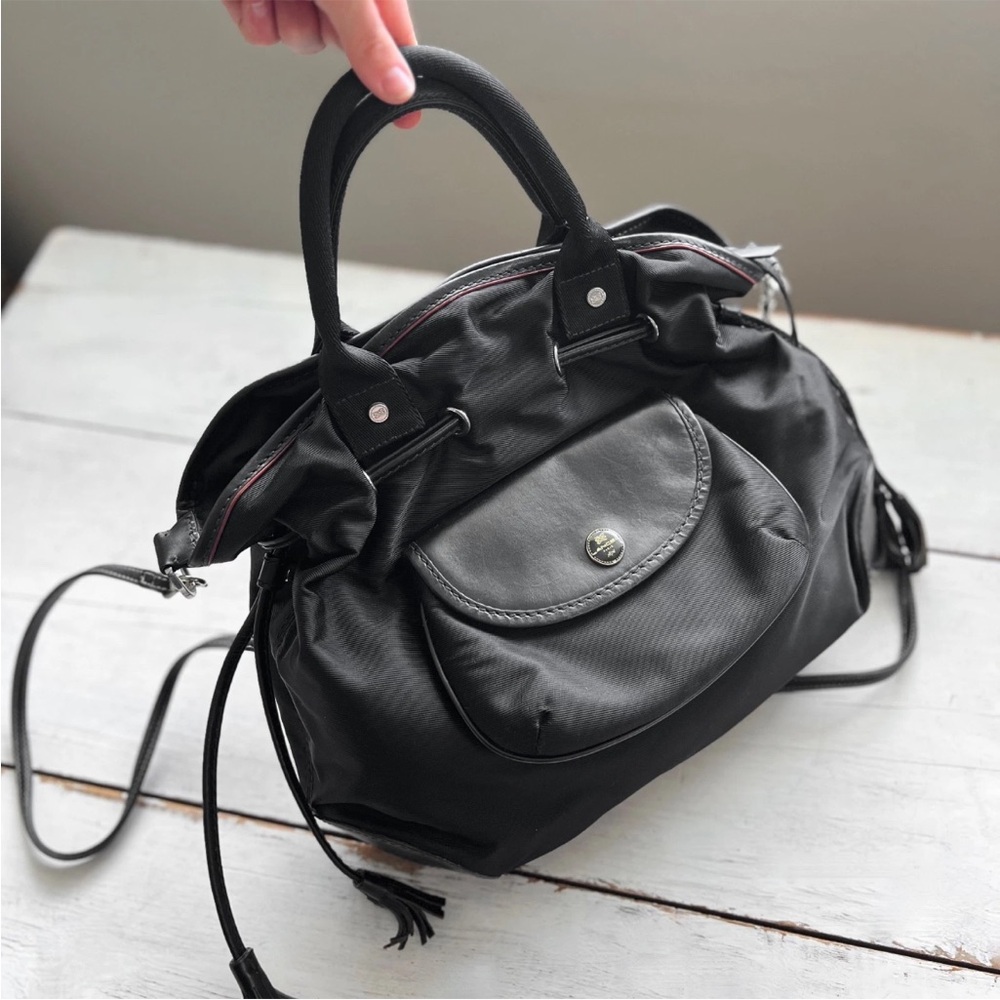 LANCEL "Miss Lancel" Black Leather /Nylon Handbag Hobo Purse Bucket Bag Paris - Picture 9 of 16